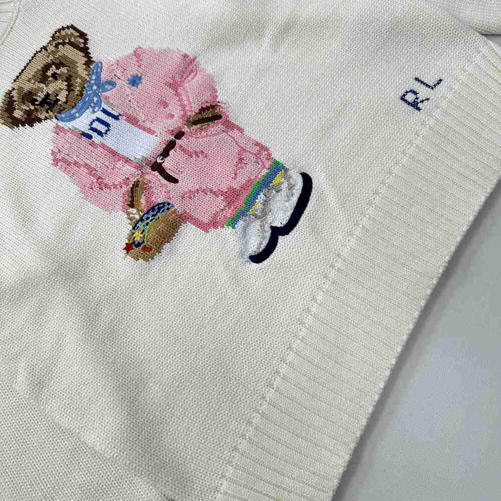Polo Ralph Lauren White Pink Outfit Bear Crewneck Knit Sweater - Picture 3 of 7